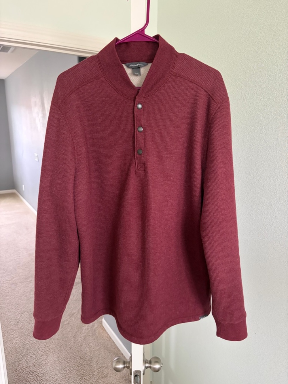 Eddie Bauer Maroon Snap-Front Sherpa-Lined Henley